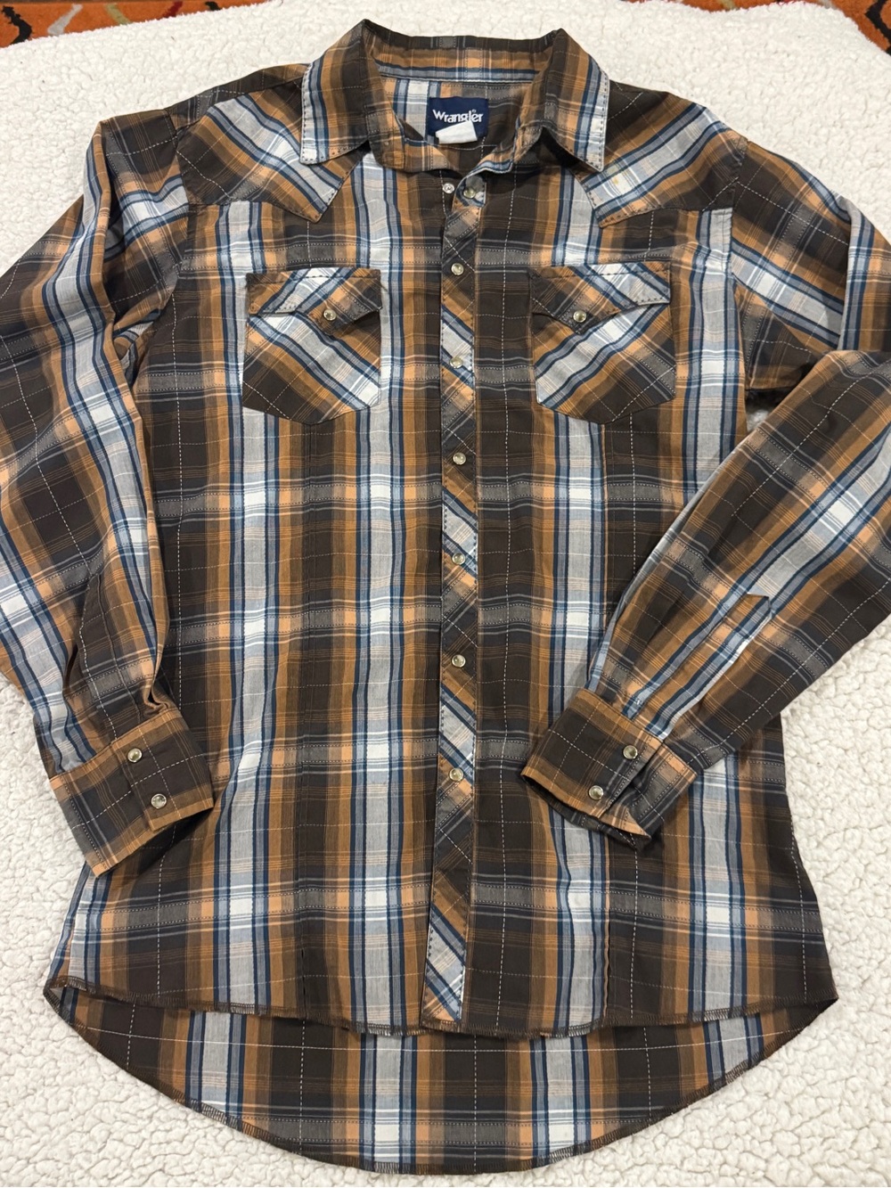 Wrangler Plaid Button-Down Shirt in Brown, Blue, Cream - Men’s XL